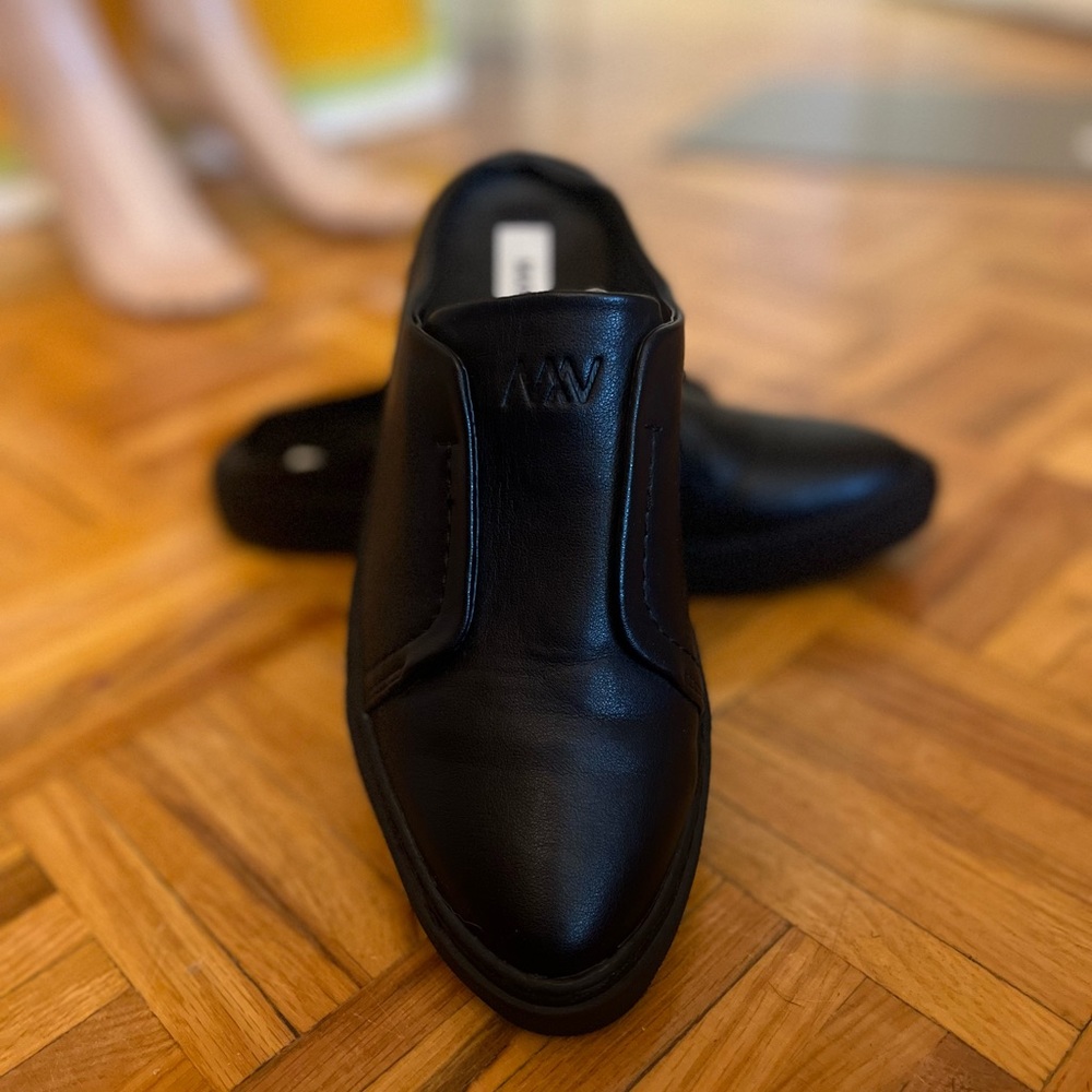 Matt & Nat Black Mules sz 38 / 7.5 Polished Finish